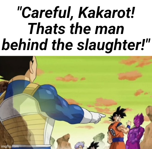 "Careful, Kakarot! Thats the man behind the slaughter!" | made w/ Imgflip meme maker