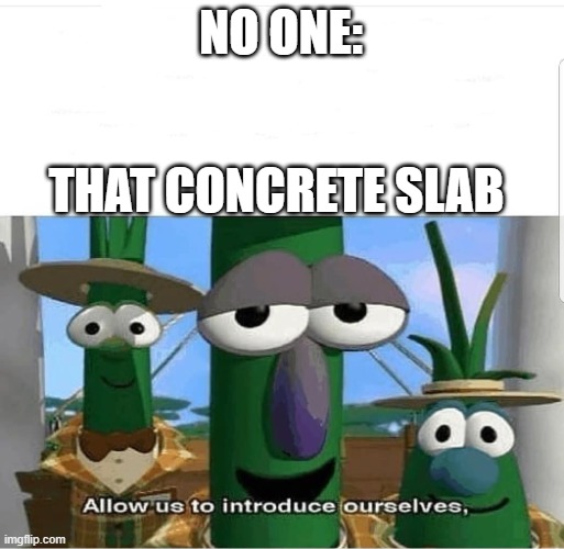 Allow us to introduce ourselves | NO ONE: THAT CONCRETE SLAB | image tagged in allow us to introduce ourselves | made w/ Imgflip meme maker