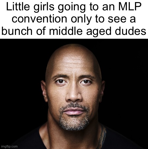 The rock stare | Little girls going to an MLP
convention only to see a
bunch of middle aged dudes | image tagged in the rock stare | made w/ Imgflip meme maker