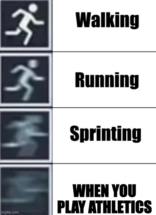 athletics | WHEN YOU PLAY ATHLETICS | image tagged in walk jog run sprint meme | made w/ Imgflip meme maker