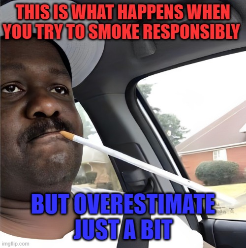 smoke responsibly | THIS IS WHAT HAPPENS WHEN YOU TRY TO SMOKE RESPONSIBLY; BUT OVERESTIMATE JUST A BIT | image tagged in memes | made w/ Imgflip meme maker