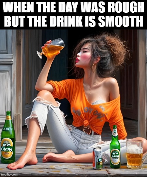 That feeling! | WHEN THE DAY WAS ROUGH BUT THE DRINK IS SMOOTH | image tagged in life,memes,funny,alcohol,relatable memes | made w/ Imgflip meme maker