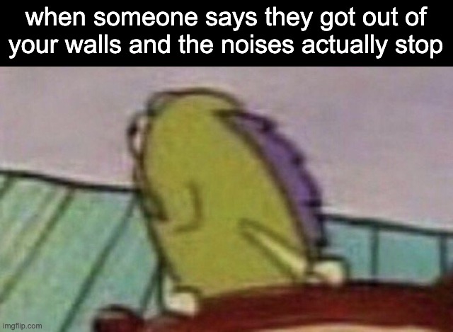 wait a damn minute | when someone says they got out of your walls and the noises actually stop | image tagged in spongebob fish looking back | made w/ Imgflip meme maker