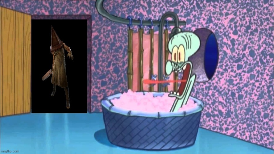 Pyramid Head dropped by Squidward's house | image tagged in who dropped by squidward's house | made w/ Imgflip meme maker