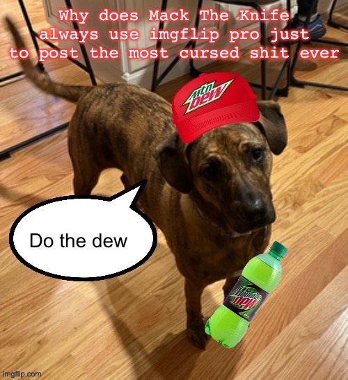 Do the dew | Why does Mack The Knife always use imgflip pro just to post the most cursed shit ever | image tagged in do the dew | made w/ Imgflip meme maker