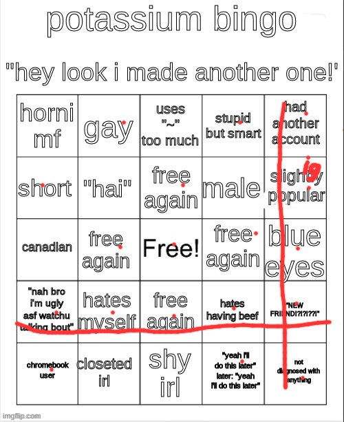 potassium bingo v2 | image tagged in potassium bingo v2 | made w/ Imgflip meme maker