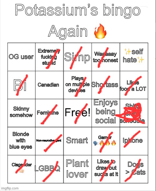 Potassium Bingo V4 | image tagged in potassium bingo v4 | made w/ Imgflip meme maker