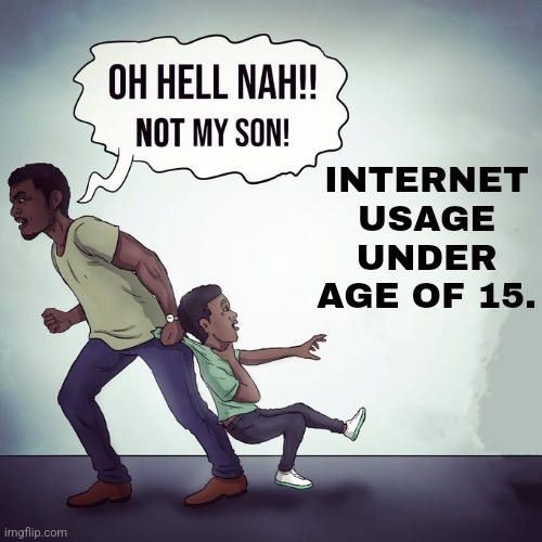 Oh hell nah not my son | INTERNET USAGE UNDER AGE OF 15. | image tagged in oh hell nah not my son | made w/ Imgflip meme maker