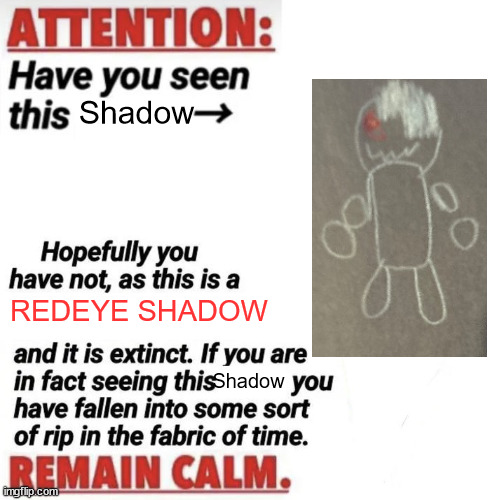 Teaser.mp3 | Shadow; REDEYE SHADOW; Shadow | image tagged in attention have you seen this name | made w/ Imgflip meme maker
