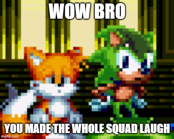 Wow bro | WOW BRO; YOU MADE THE WHOLE SQUAD LAUGH | image tagged in sonic mania | made w/ Imgflip meme maker