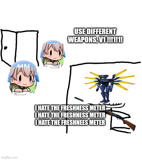 I hat the freshness meter. I just wanna use my favorite weapon | USE DIFFERENT WEAPONS, V1 !!!1!1! I HATE THE FRESHNESS METER
I HATE THE FRESHNESS METER
I HATE THE FRESHNEES METER | image tagged in i hate the antichrist,ultrakill,v1,hakita,style | made w/ Imgflip meme maker