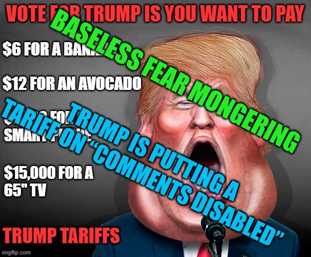 Cowardly leftist motto “Comments disabled” | BASELESS FEAR MONGERING; TRUMP IS PUTTING A TARIFF ON “COMMENTS DISABLED” | image tagged in gifs,democrats,leftists,cowards,meme comments | made w/ Imgflip meme maker