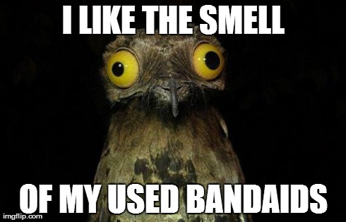 Weird Stuff I Do Potoo | I LIKE THE SMELL OF MY USED BANDAIDS | image tagged in memes,weird stuff i do potoo,AdviceAnimals | made w/ Imgflip meme maker
