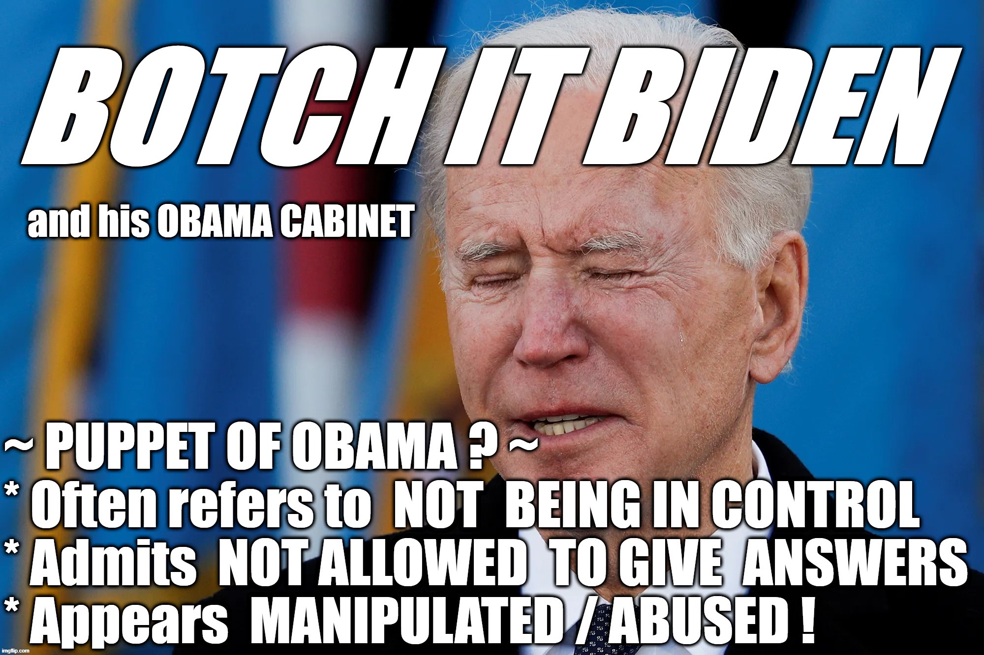 BOTCH IT BIDEN - Controlled Puppet ? | image tagged in biden,harris,puppet,not allowed,elder abuse,obama | made w/ Imgflip meme maker