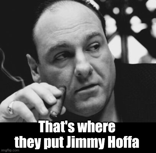 Tony Soprano Admin Gangster | That's where they put Jimmy Hoffa | image tagged in tony soprano admin gangster | made w/ Imgflip meme maker