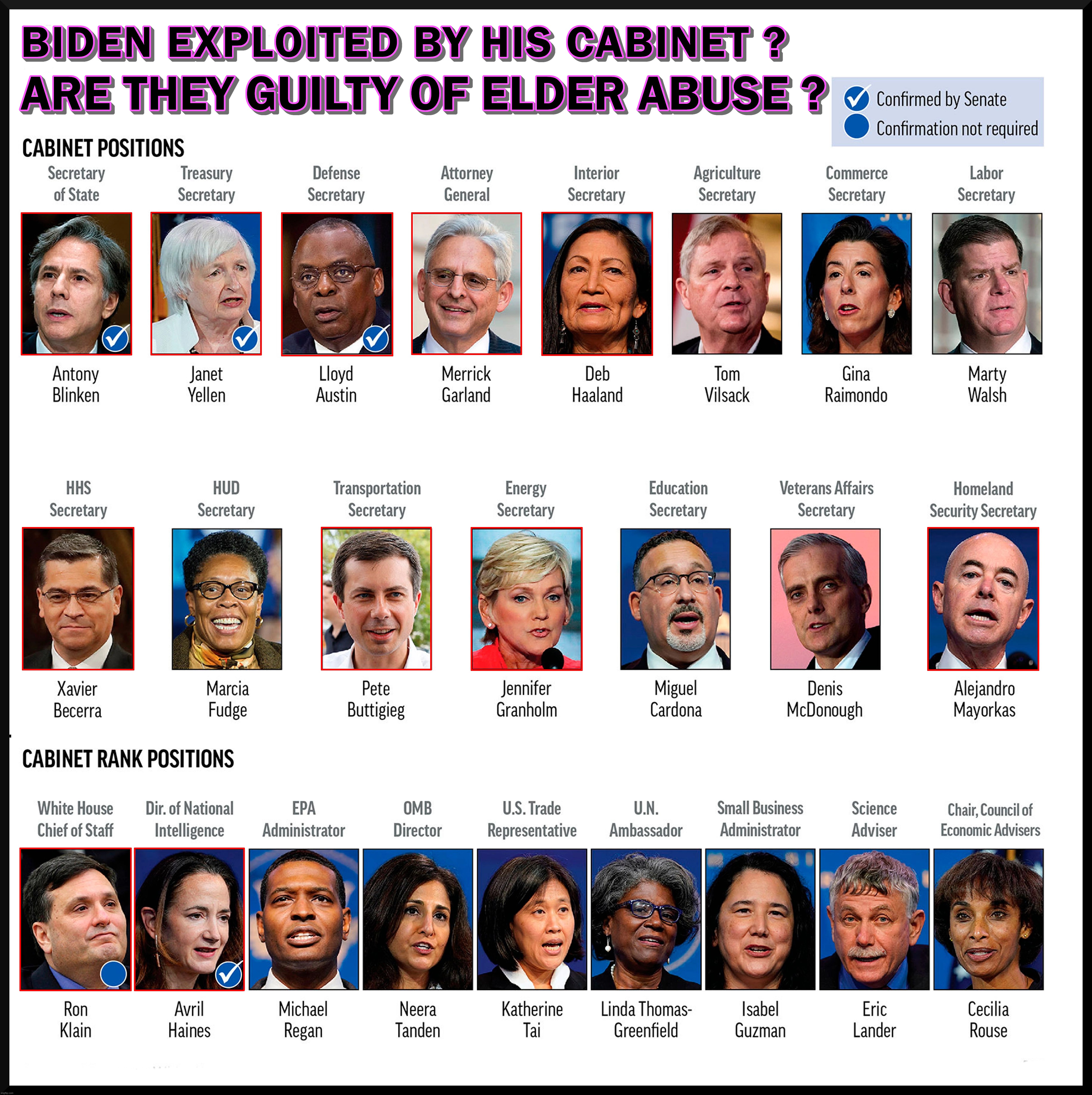 BIDEN CABINET- ELDER ABUSE ? | image tagged in biden,cabinet,elder,abuse,obama,harris | made w/ Imgflip meme maker