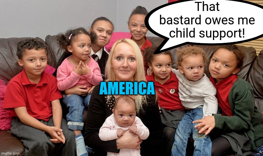 Single Mom With Kids | That bastard owes me child support! AMERICA | image tagged in single mom with kids | made w/ Imgflip meme maker