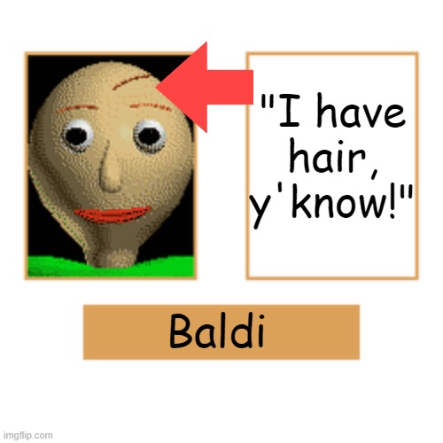 Baldi Poster | "I have
hair,
y'know!" Baldi | image tagged in baldi poster | made w/ Imgflip meme maker