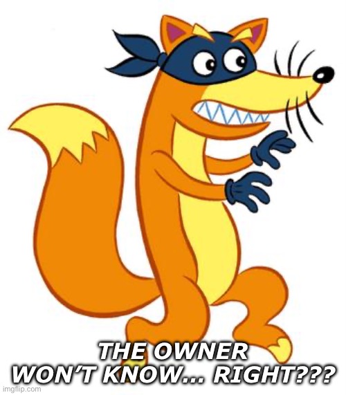 Swiper Steals Photo Comments | THE OWNER WON’T KNOW… RIGHT??? | image tagged in swiper steals photo comments | made w/ Imgflip meme maker