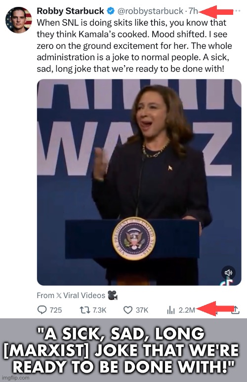 A sick, sad, long, Marxist, Democrat joke! | "A SICK, SAD, LONG 
[MARXIST] JOKE THAT WE'RE 
READY TO BE DONE WITH!" | image tagged in kamala harris,communist,marxism,democrat party,presidential election,democrats | made w/ Imgflip meme maker