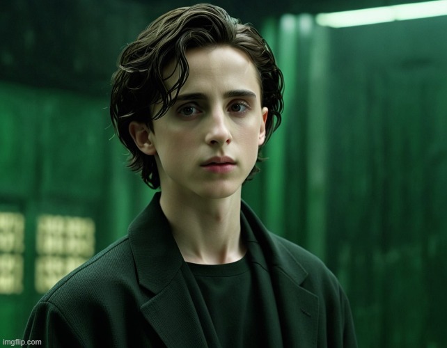 Timothée Chalamet as Neo | image tagged in ai,the matrix,ai generated,ai art | made w/ Imgflip meme maker