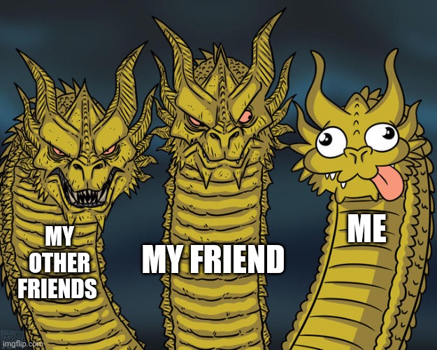 Three-headed Dragon | ME; MY OTHER FRIENDS; MY FRIEND | image tagged in three-headed dragon,funny memes | made w/ Imgflip meme maker