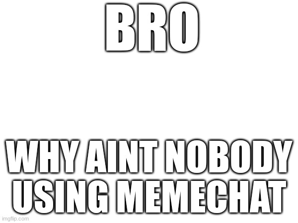 why though? | BRO; WHY AINT NOBODY USING MEMECHAT | image tagged in why tho | made w/ Imgflip meme maker