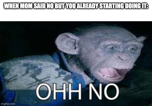 bad ape screaming | WHEN MOM SAID NO BUT YOU ALREADY STARTING DOING IT: | image tagged in bad ape screaming | made w/ Imgflip meme maker
