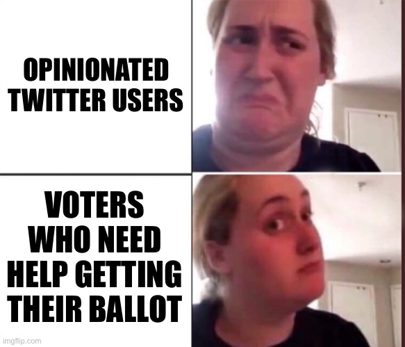 Kombucha Girl | OPINIONATED TWITTER USERS; VOTERS WHO NEED HELP GETTING THEIR BALLOT | image tagged in kombucha girl | made w/ Imgflip meme maker