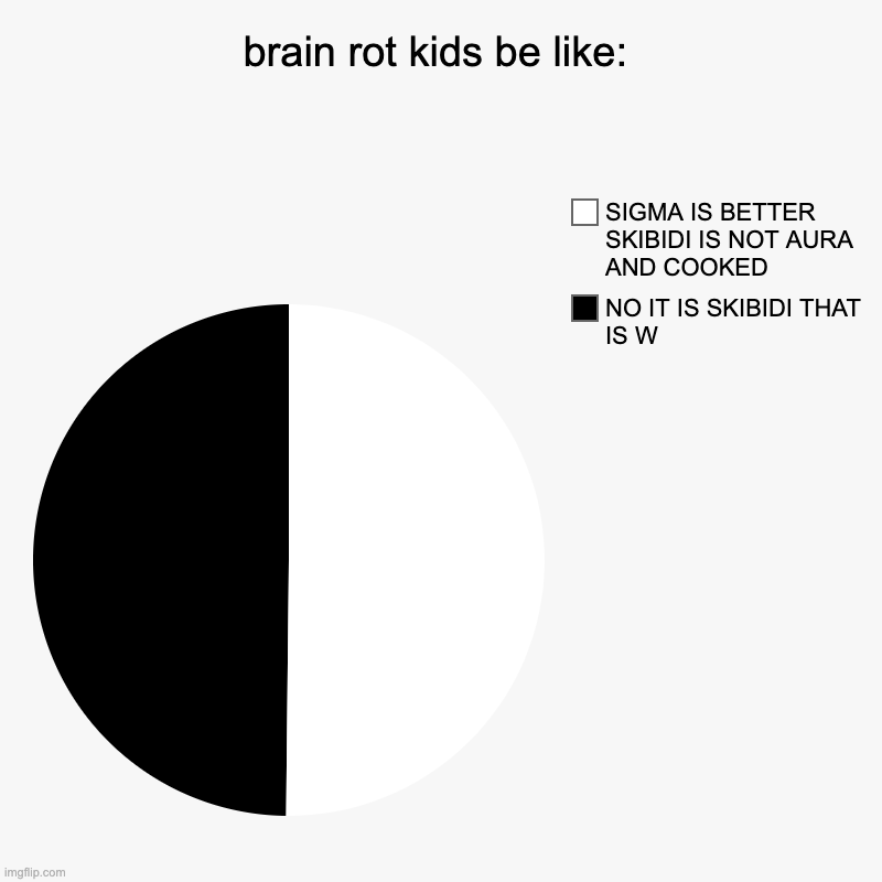 brain rot kids be like: | NO IT IS SKIBIDI THAT IS W, SIGMA IS BETTER SKIBIDI IS NOT AURA AND COOKED | image tagged in charts,pie charts | made w/ Imgflip chart maker