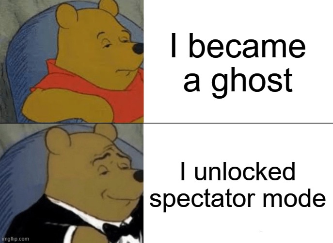 Meme #2 | I became a ghost; I unlocked spectator mode | image tagged in memes,tuxedo winnie the pooh | made w/ Imgflip meme maker