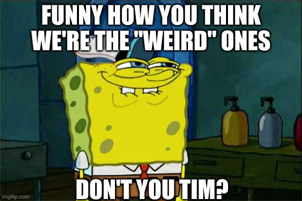 I wonder why he stopped teaching | FUNNY HOW YOU THINK WE'RE THE "WEIRD" ONES; DON'T YOU TIM? | image tagged in memes,don't you squidward | made w/ Imgflip meme maker