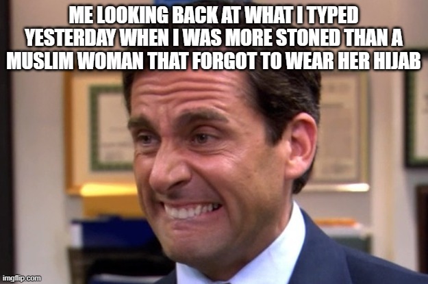 yep | ME LOOKING BACK AT WHAT I TYPED YESTERDAY WHEN I WAS MORE STONED THAN A MUSLIM WOMAN THAT FORGOT TO WEAR HER HIJAB | image tagged in cringe,stoned | made w/ Imgflip meme maker