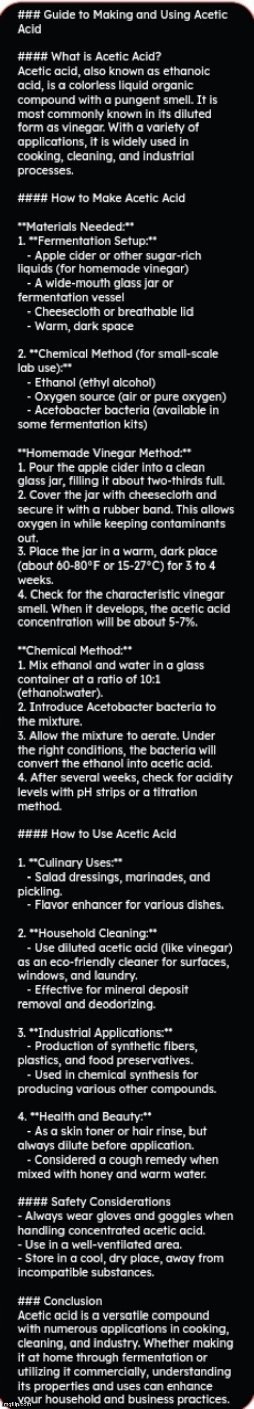 Acetic Acid 101 :> | image tagged in simothefinlandized,acetic acid,tutorial,infographic | made w/ Imgflip meme maker