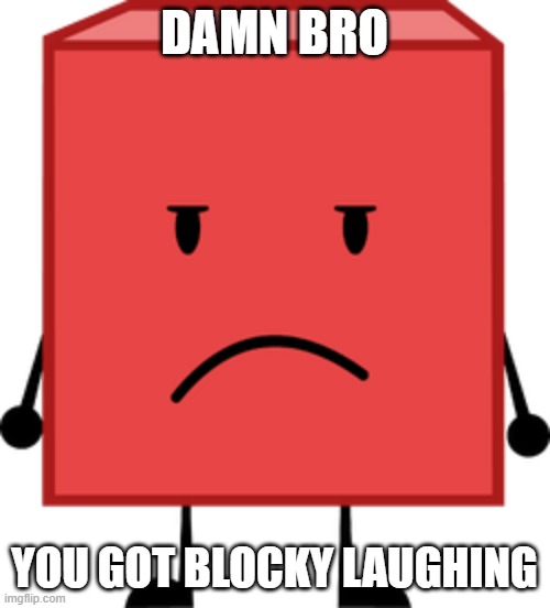 Blocky bfdi stare | DAMN BRO YOU GOT BLOCKY LAUGHING | image tagged in blocky bfdi stare | made w/ Imgflip meme maker