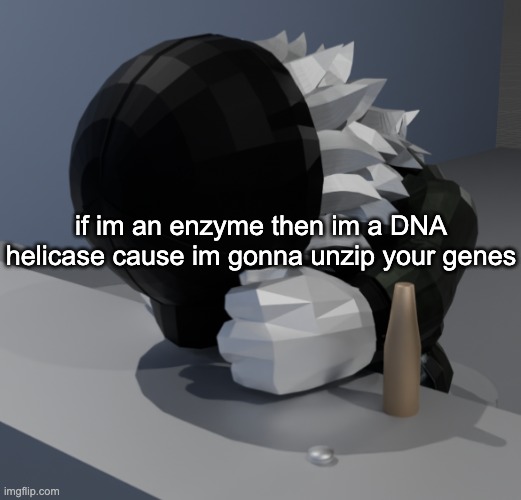 {oh hey thats where i left it} [gunshot] | if im an enzyme then im a DNA helicase cause im gonna unzip your genes | image tagged in template | made w/ Imgflip meme maker