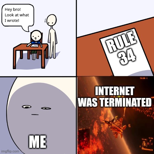 Internet is Sucks | RULE 34; INTERNET WAS TERMINATED; ME | image tagged in yeet the child,anti internet | made w/ Imgflip meme maker