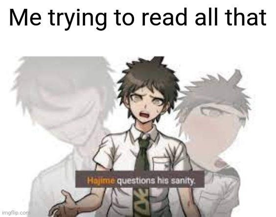 hajime questions his sanity | Me trying to read all that | image tagged in hajime questions his sanity | made w/ Imgflip meme maker