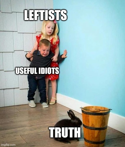 Children scared of rabbit | LEFTISTS USEFUL IDIOTS TRUTH | image tagged in children scared of rabbit | made w/ Imgflip meme maker