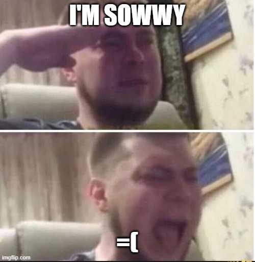 Crying salute | I'M SOWWY =( | image tagged in crying salute | made w/ Imgflip meme maker