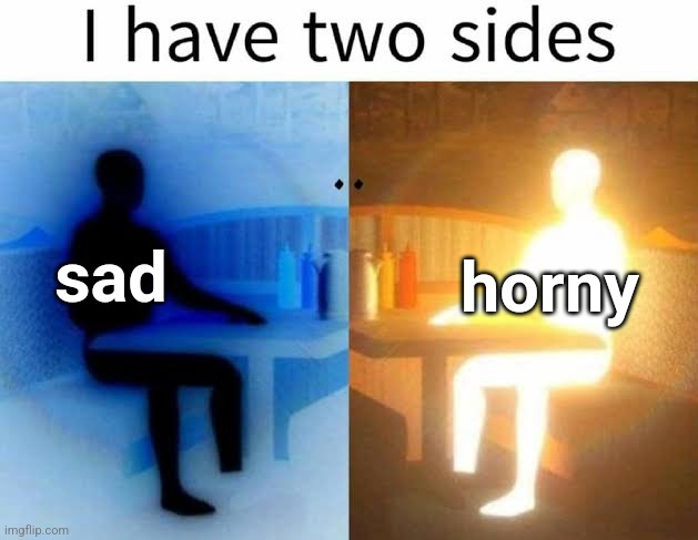 I have 2 sides | sad; horny | image tagged in i have 2 sides | made w/ Imgflip meme maker