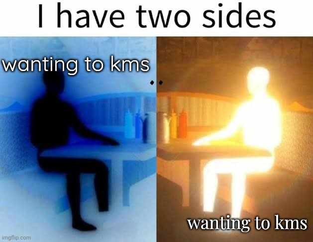 I have 2 sides | wanting to kms; wanting to kms | image tagged in i have 2 sides | made w/ Imgflip meme maker