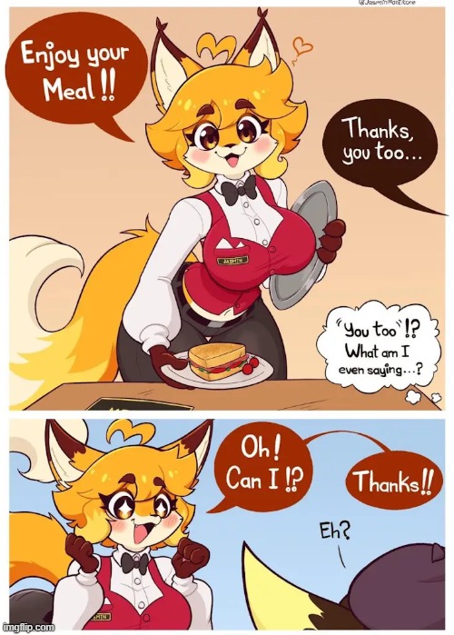 (Art credit: JasminTheManticore) | image tagged in wholesome,cute,furry,comic,cartoon,jasminthemanticore | made w/ Imgflip meme maker