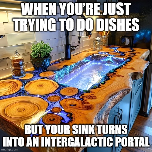 intergalactic portal | WHEN YOU’RE JUST TRYING TO DO DISHES; BUT YOUR SINK TURNS INTO AN INTERGALACTIC PORTAL | image tagged in memes | made w/ Imgflip meme maker