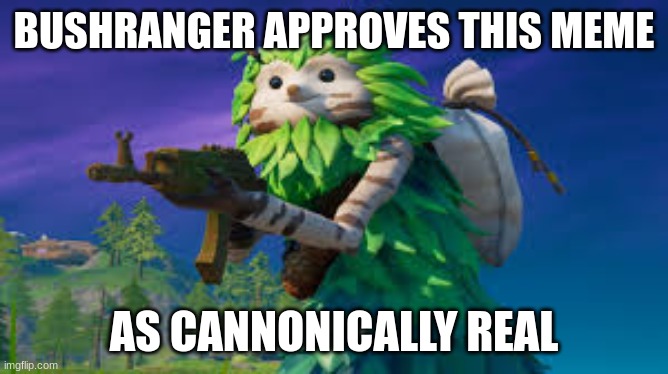 Bushranger with a gun | BUSHRANGER APPROVES THIS MEME AS CANNONICALLY REAL | image tagged in bushranger with a gun | made w/ Imgflip meme maker