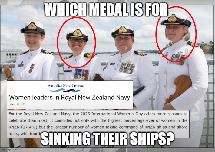 Women's boat sinking club | WHICH MEDAL IS FOR; SINKING THEIR SHIPS? | image tagged in new zealand,boat crash club,dei | made w/ Imgflip meme maker