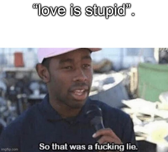 So that was a fucking lie | “love is stupid”. | image tagged in so that was a fucking lie | made w/ Imgflip meme maker