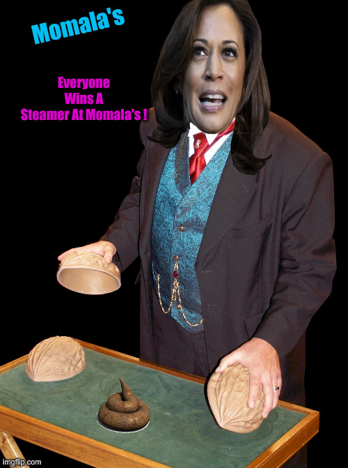 Get Yer Hot One, Rite Here ! | Everyone Wins A Steamer At Momala's ! Momala's | image tagged in shell game,political meme,politics,funny memes,funny,kamala harris | made w/ Imgflip meme maker