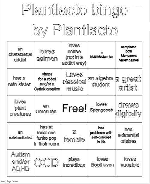 random bingo I made | image tagged in plantlacto bingo | made w/ Imgflip meme maker