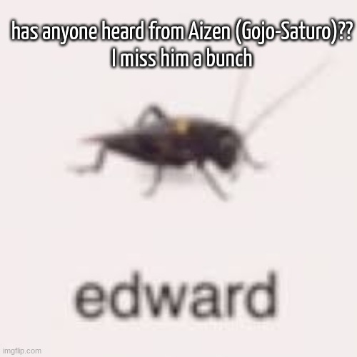 low quality bug | has anyone heard from Aizen (Gojo-Saturo)??
I miss him a bunch | image tagged in low quality bug | made w/ Imgflip meme maker